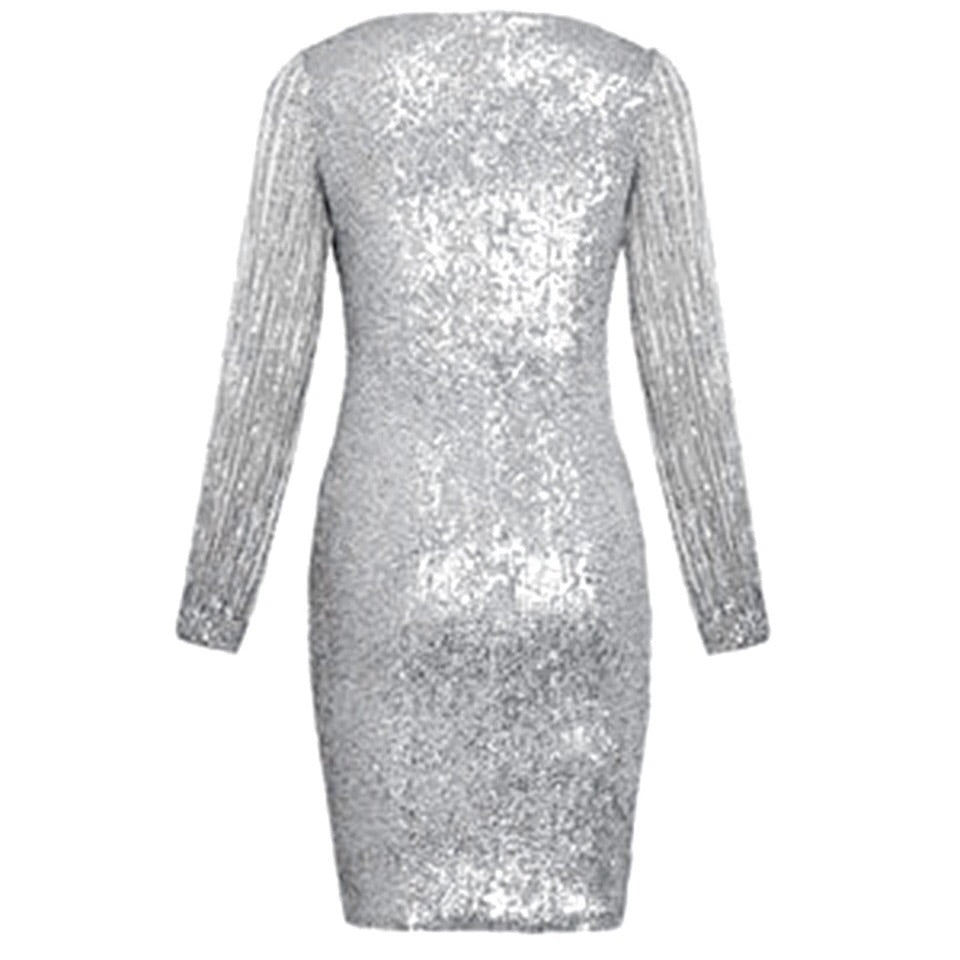 Women V Neck Sequined Glitter Dress