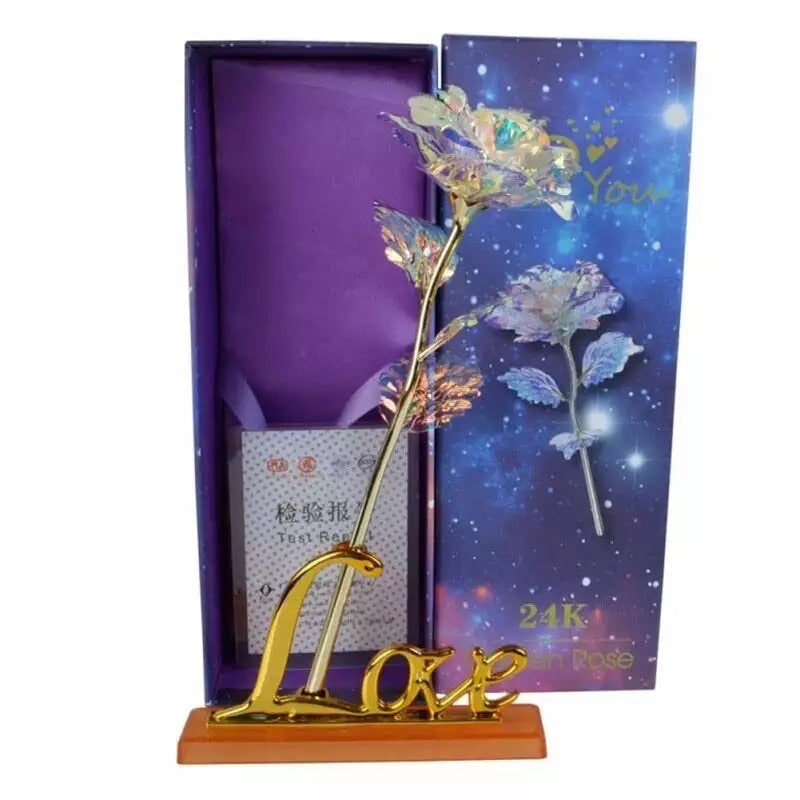 New Romantic Galaxy Rose with Love Base Stand Gift For Friends, Valentines,Birthdays & Wedding Anniversary.