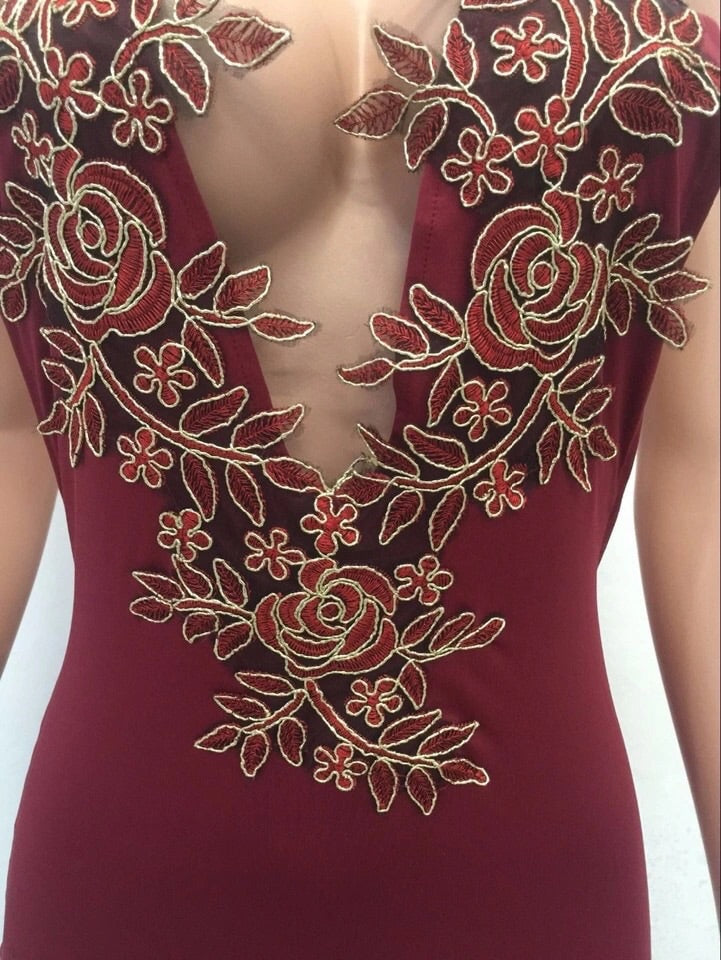 Floral Embroidered Evening Dress