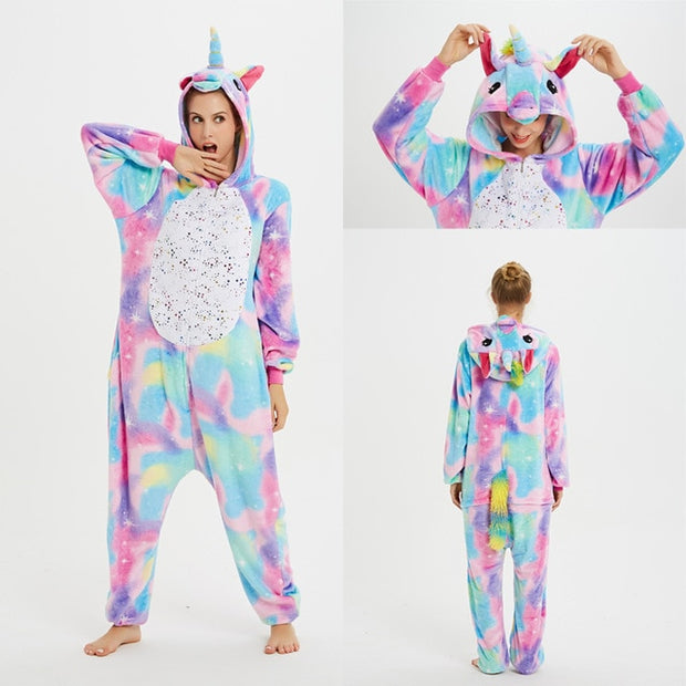 2019 Unicorn Pajamas onesie Women Kugurumi panda Winter Flannel Pajama Kigurumi adult Nightie Stitch unicornio Sleepwear Overal