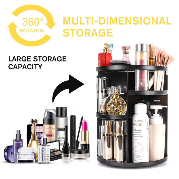 Large Desktop 360 Degree Makeup Organizer Rotating Adjustable Multi-Function Cosmetic Storage Box Brush Holder Jewelry Organizer
